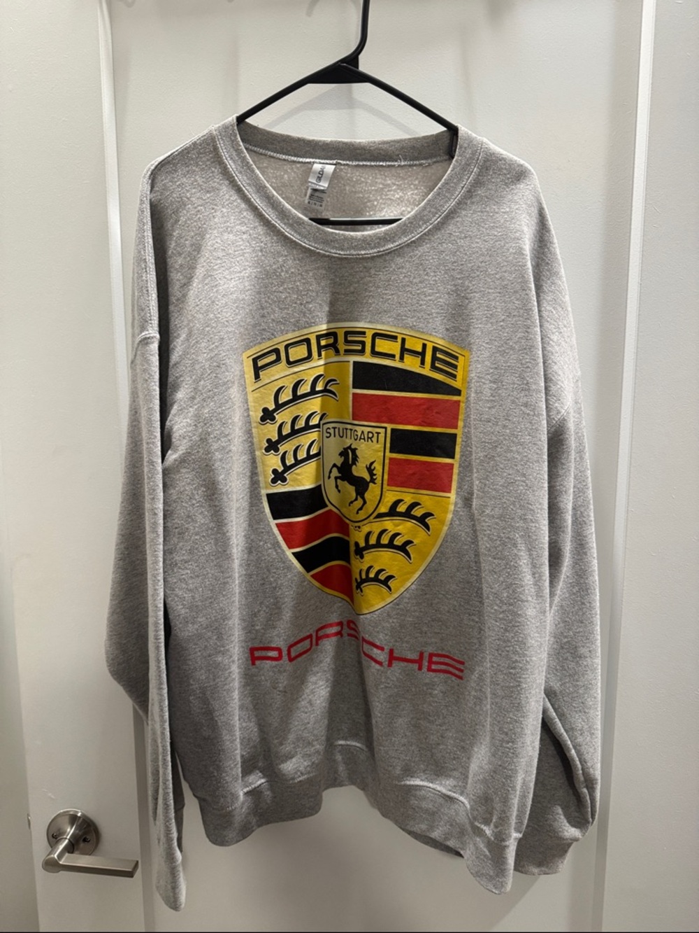 Gildan Gray Crewneck Sweatshirt with Yellow & Red Porsche Crest